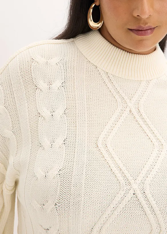 Oversized genser med flettemønster, bonprix