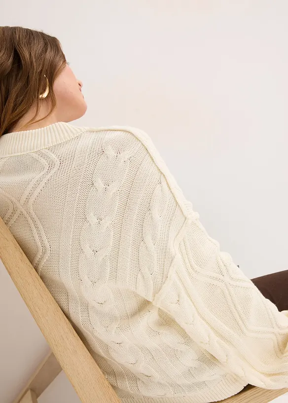 Oversized genser med flettemønster, bonprix