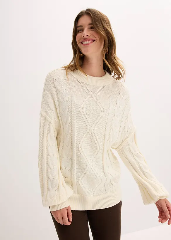 Oversized genser med flettemønster, bonprix