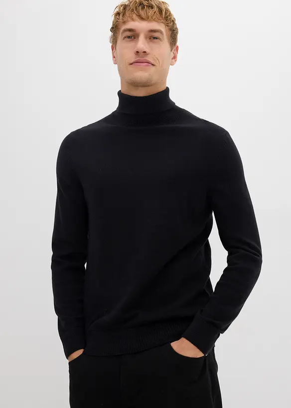 Finstrikket pologenser med utsøkt merinoull, Slim Fit, bonprix