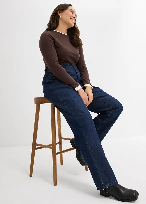 Straight Jeans, High Waist, Long av økologisk bomull, bonprix