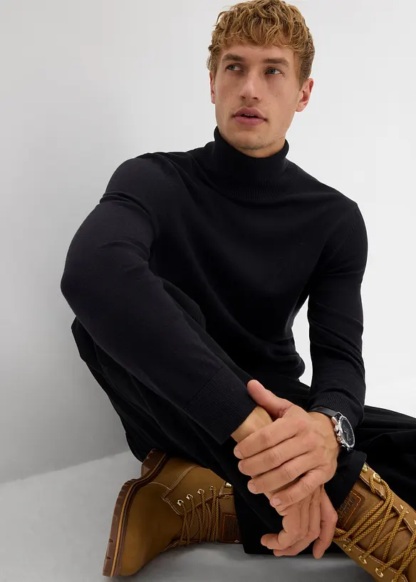 Finstrikket pologenser med utsøkt merinoull, Slim Fit, bonprix