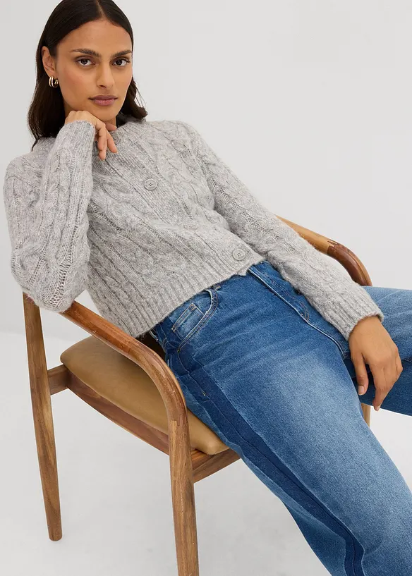 Grovstrikket cardigan i myk garnmiks med ull, bonprix