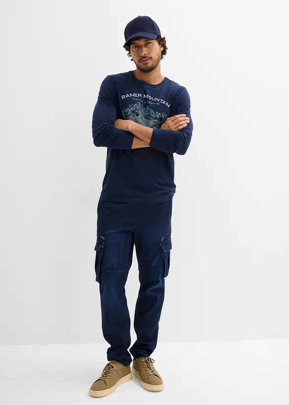 Regular Fit-denimjoggers med cargolommer, Straight, bonprix