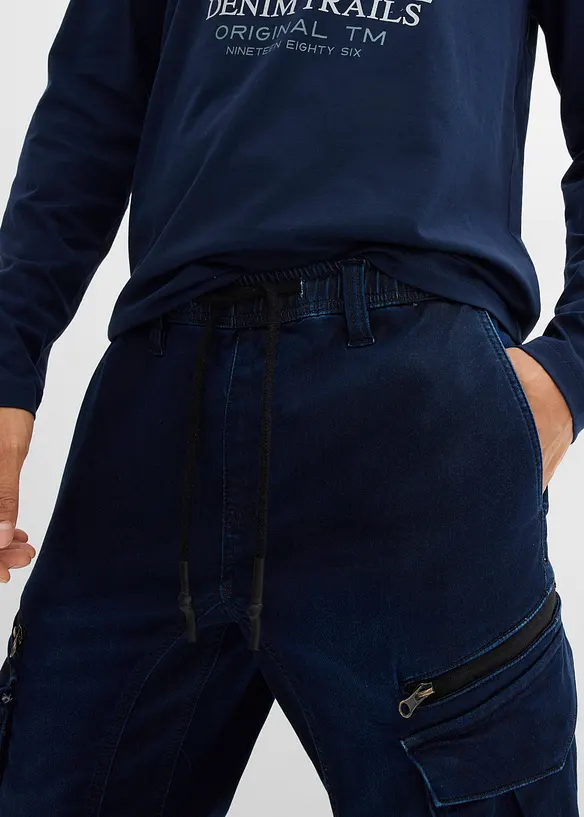 Regular Fit-denimjoggers med cargolommer, Straight, bonprix