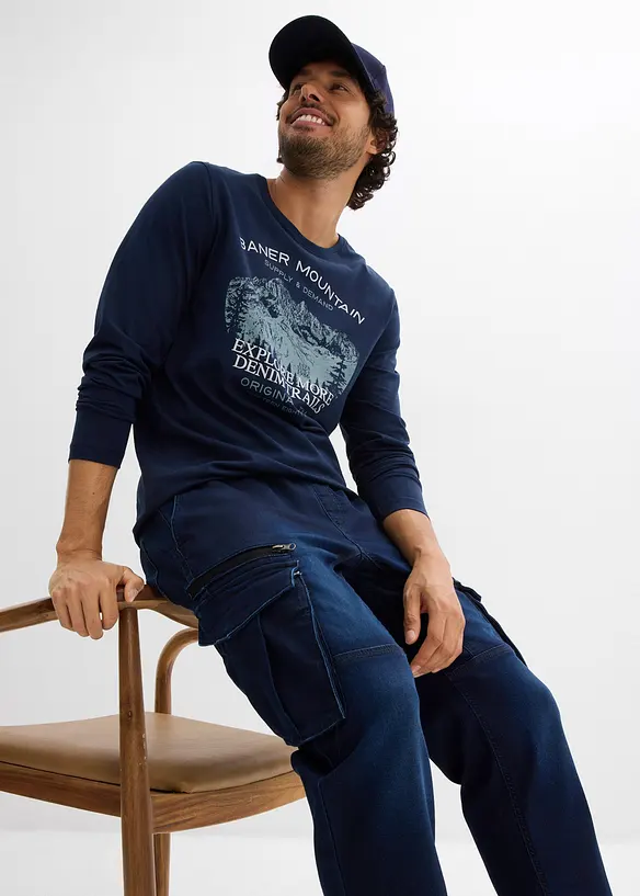 Regular Fit-denimjoggers med cargolommer, Straight, bonprix