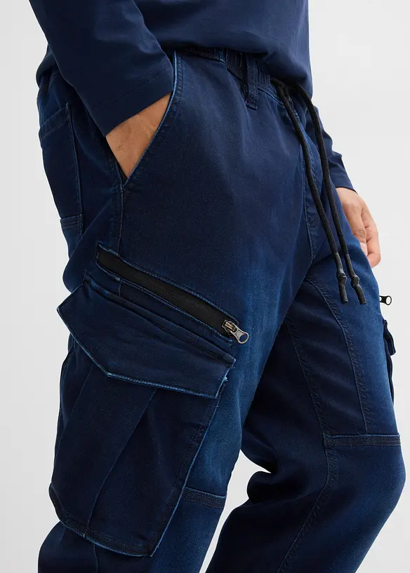 Regular Fit-denimjoggers med cargolommer, Straight, bonprix