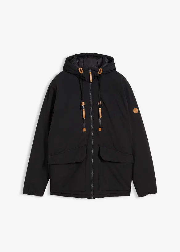 Vinterjakke med hette og detaljer i imitert skinn, bonprix