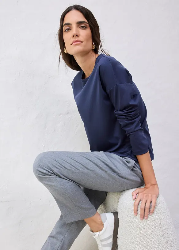 Langermet topp med silke, bonprix