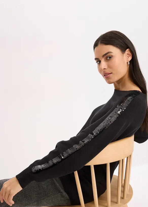 Finstrikket genser med paljetter, bonprix