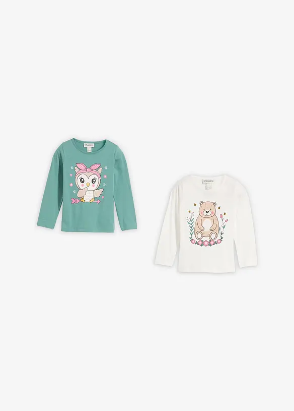 Langermet topp i 100% økologisk bomull (2-pack), bonprix