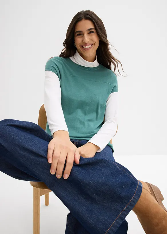 Finstrikket vest i myk viskosemiks, bonprix