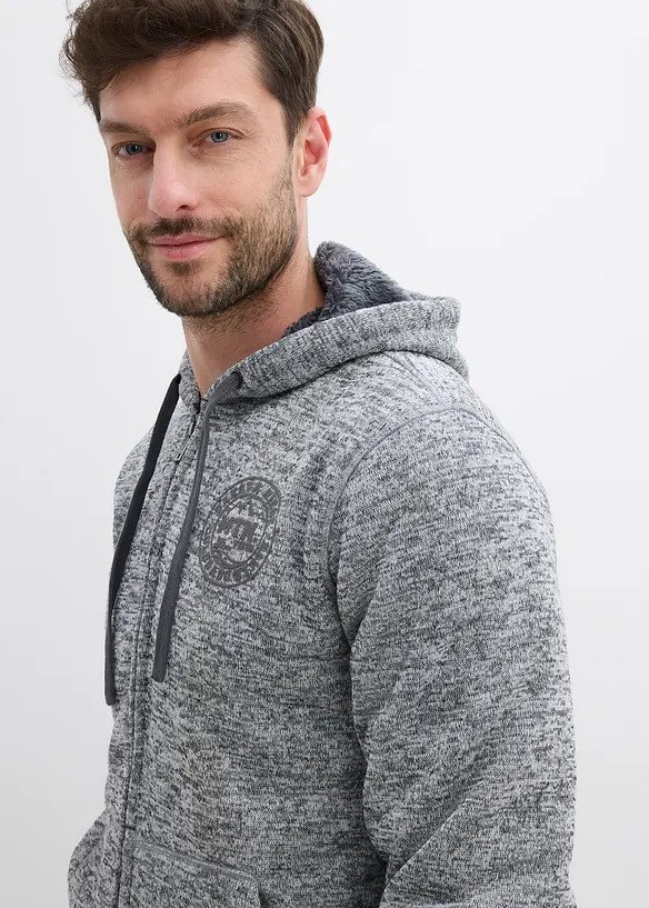 Sweatjakke med hette og teddyfôr, bonprix
