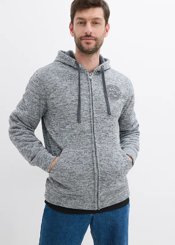 Sweatjakke med hette og teddyfôr, bonprix