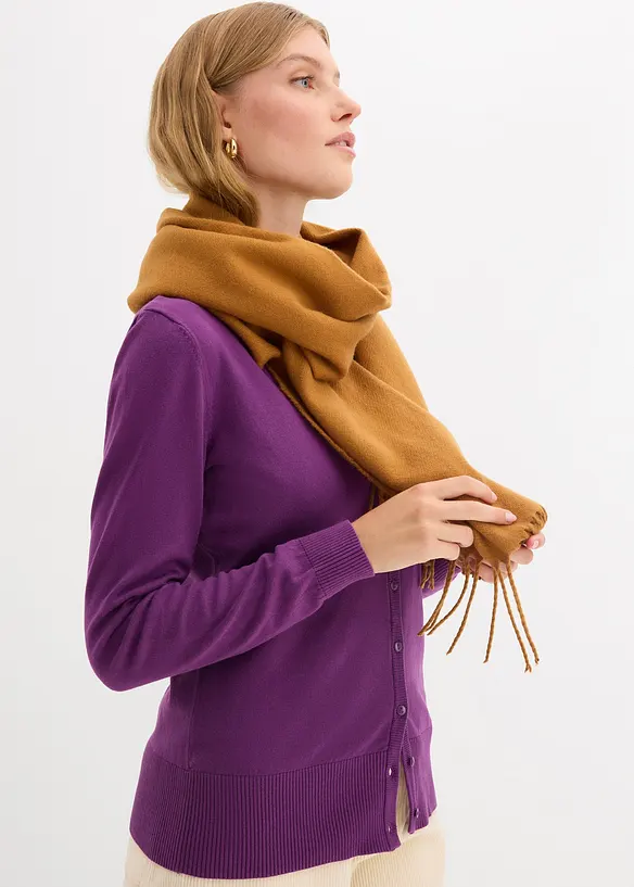 Finstrikket cardigan med knappestolpe, bonprix