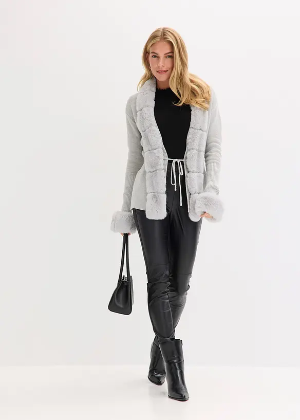 Cardigan med fuskepels, bonprix