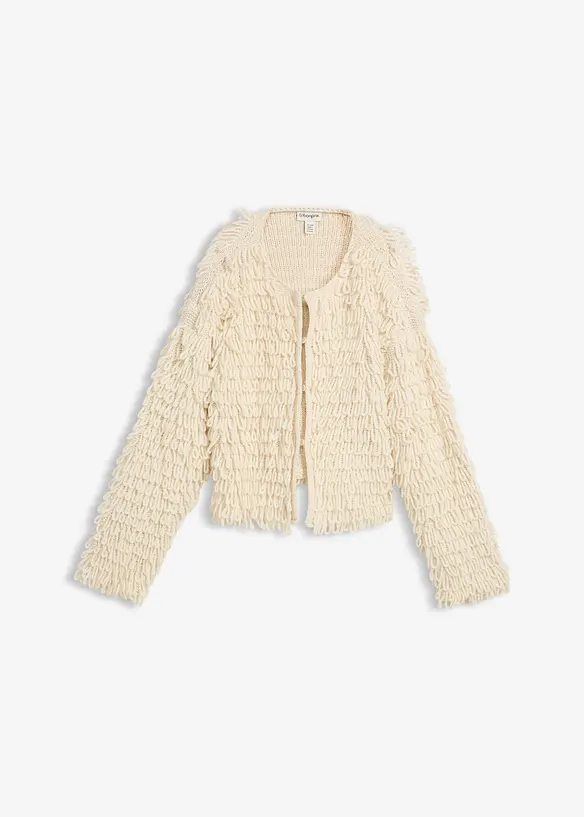 Grovstrikket jakke i curly fuskepels-stil, bonprix