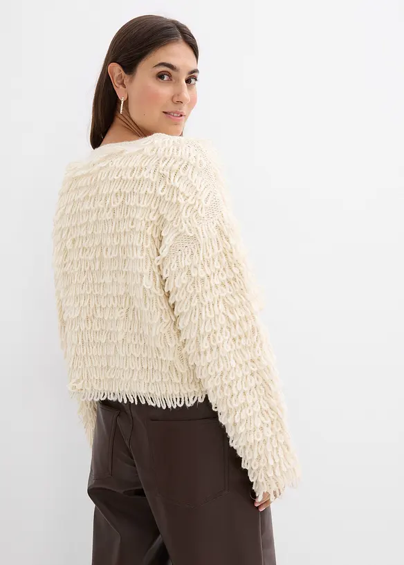 Grovstrikket jakke i curly fuskepels-stil, bonprix