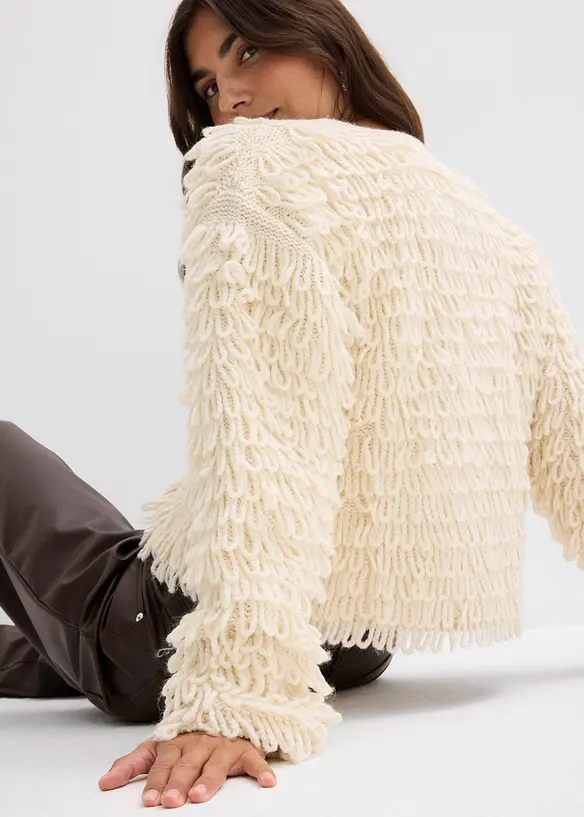 Grovstrikket jakke i curly fuskepels-stil, bonprix