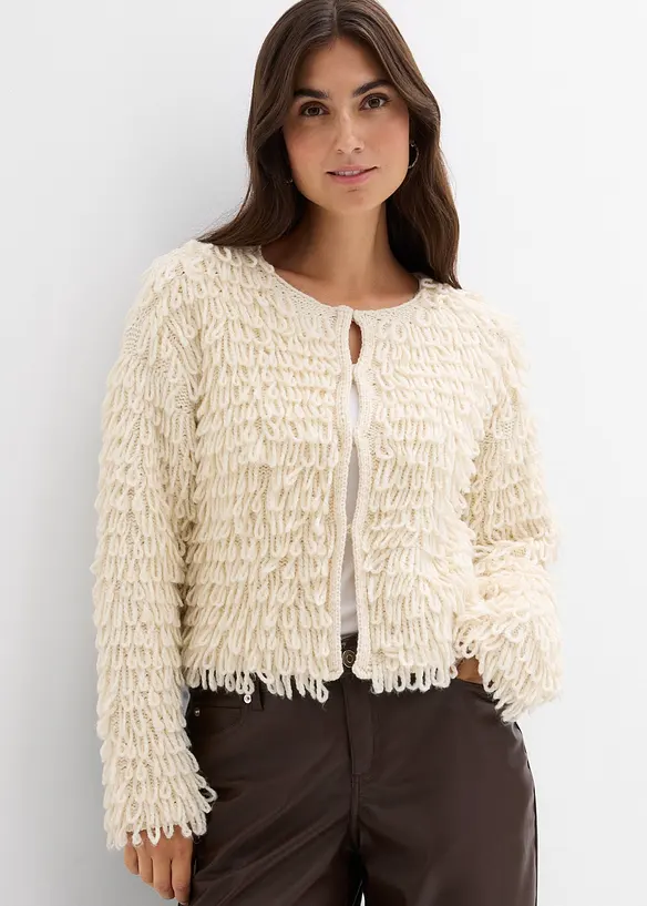 Grovstrikket jakke i curly fuskepels-stil, bonprix