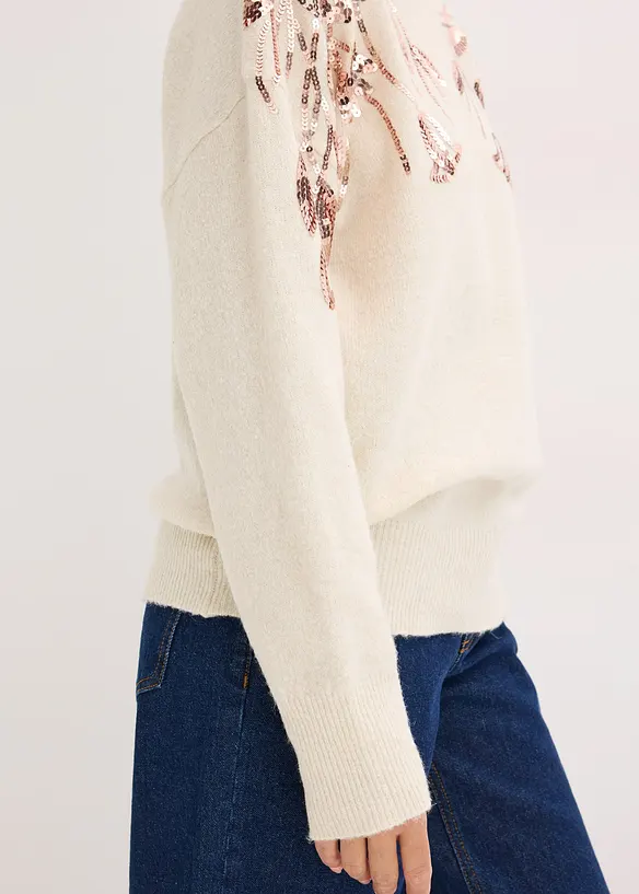 Oversized genser med paljetter, bonprix