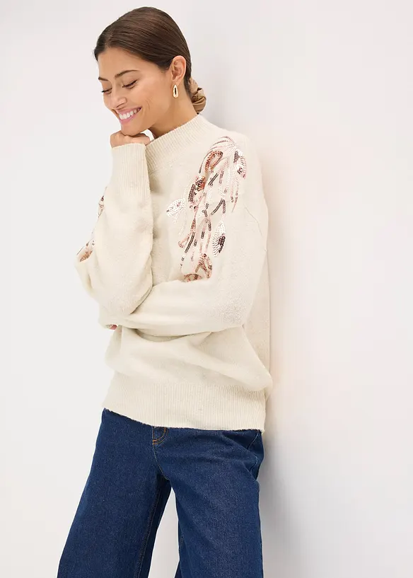 Oversized genser med paljetter, bonprix