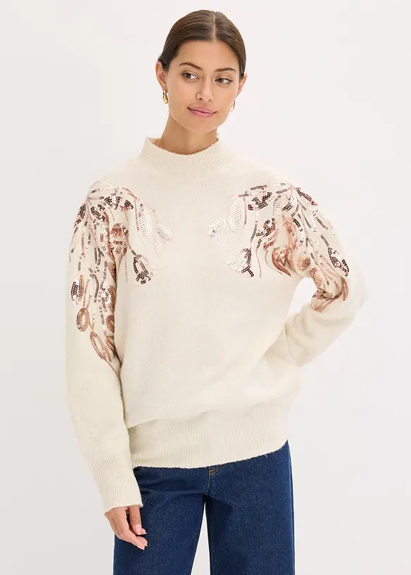Oversized genser med paljetter, bonprix