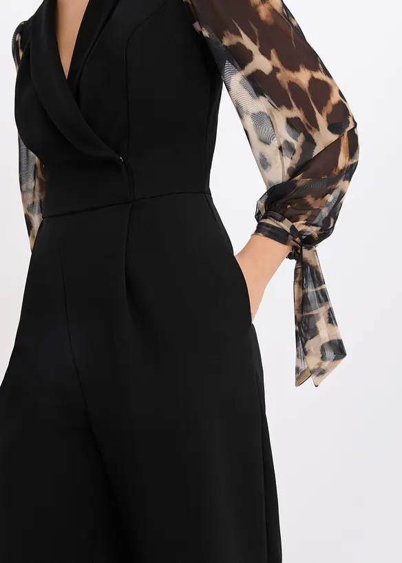 Jersey jumpsuit med ermer i mesh, bonprix