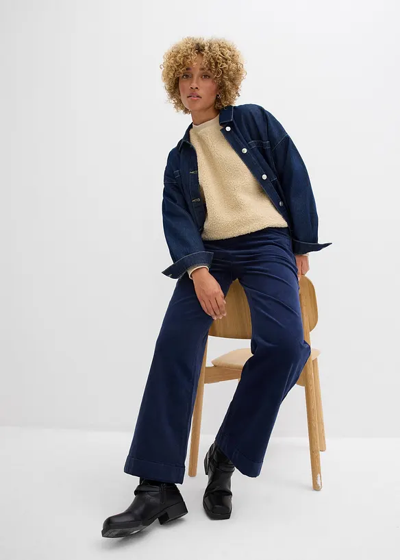 Bukse med stretch og vide ben, High Waist, bonprix