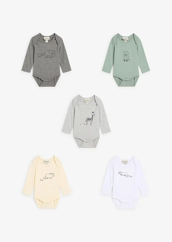 Langermet body til baby av økologisk bomull (5-pack), bonprix
