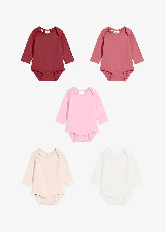 Langermet body til baby i 100% økologisk bomull (5-pack), bonprix