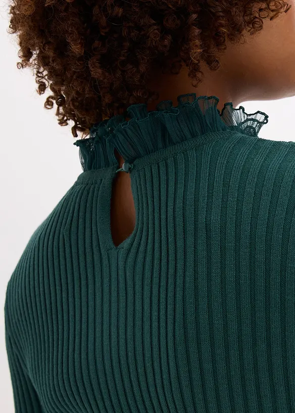 Finstrikket topp med volanger i chiffon, bonprix