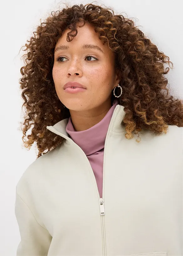 Sweatshirt i 100% økologisk bomull med glidelås, bonprix