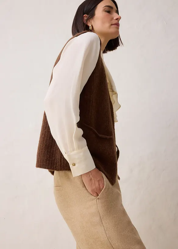 Bukse med ull og fiskebensmønster, bonprix