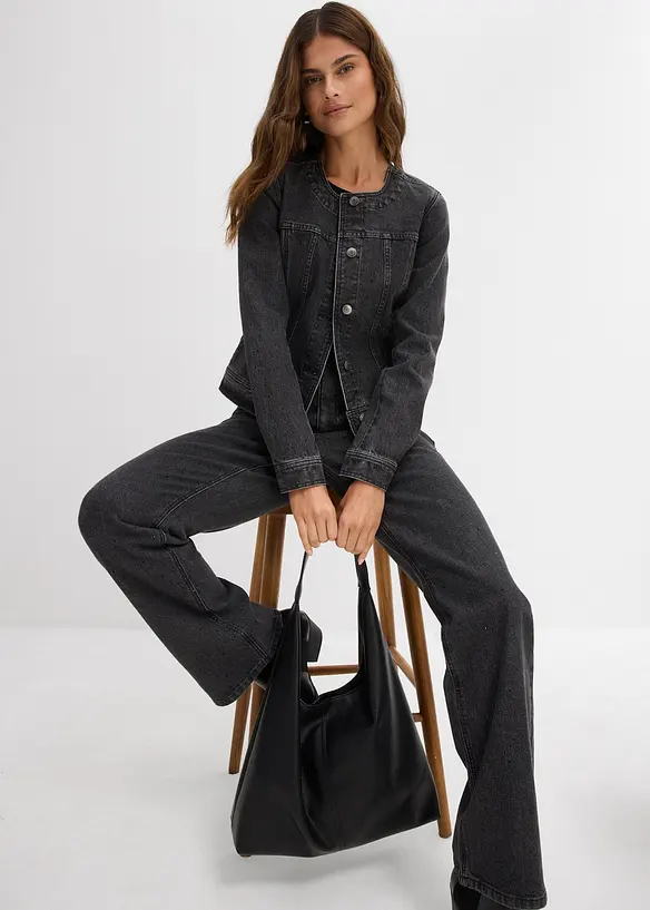 Denimjakke med strass, bonprix