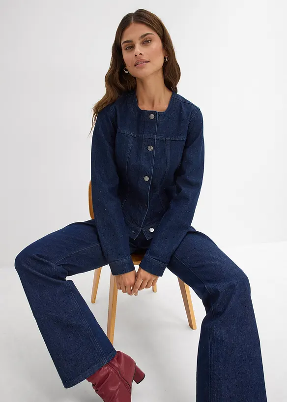 Denimjakke med strass, bonprix