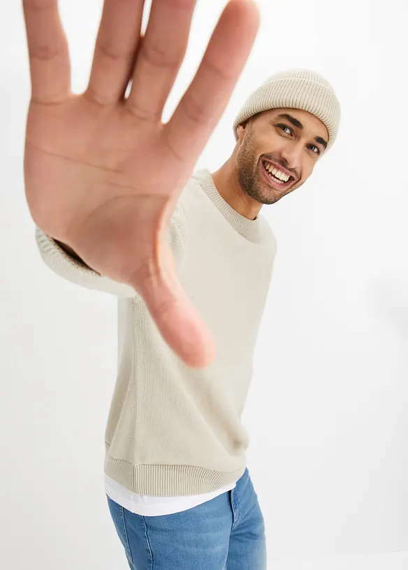 Genser med bomull og rund hals, Loose Fit, bonprix