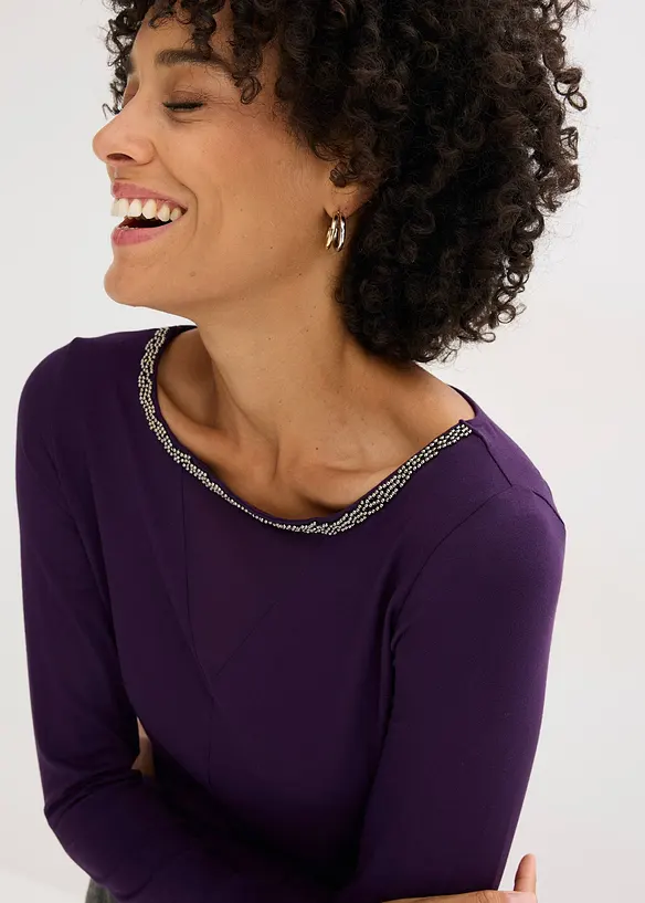 Topp med innfelt mesh og strass, bonprix