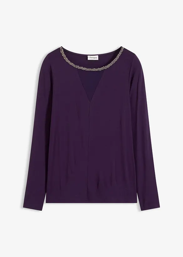 Topp med innfelt mesh og strass, bonprix