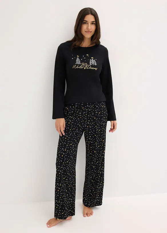 Pyjamas i 100% bomull med glitrende trykk, bonprix