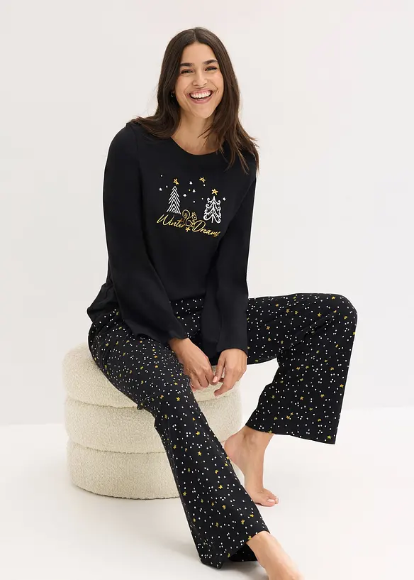 Pyjamas i 100% bomull med glitrende trykk, bonprix