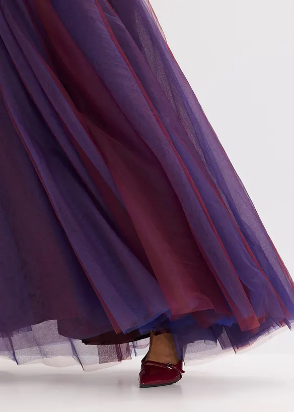 Maxikjole i tynn tyll med blonder, bonprix