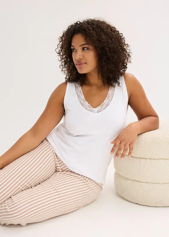 Singlet med økologisk bomull og blonder (2-pack), bonprix