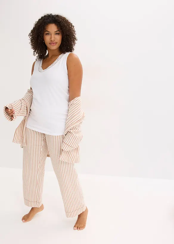 Singlet med økologisk bomull og blonder (2-pack), bonprix