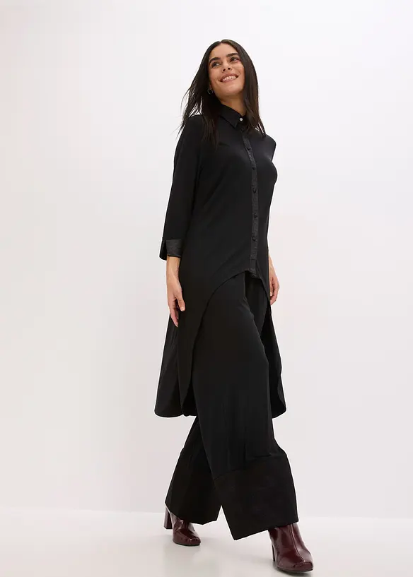 Jerseybluse med satengbesetning, bonprix