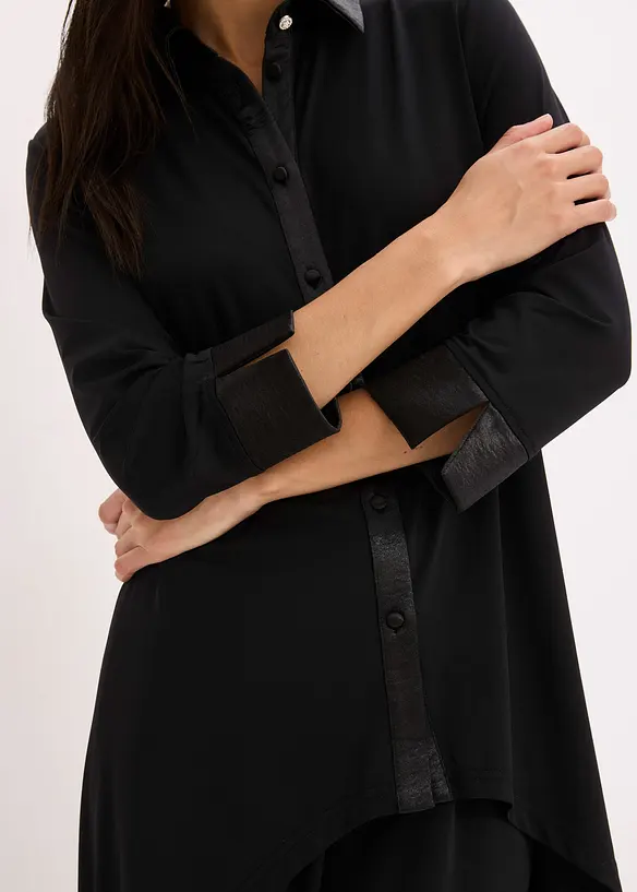 Jerseybluse med satengbesetning, bonprix