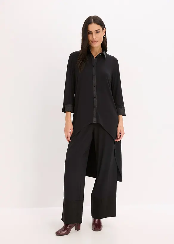 Jerseybluse med satengbesetning, bonprix