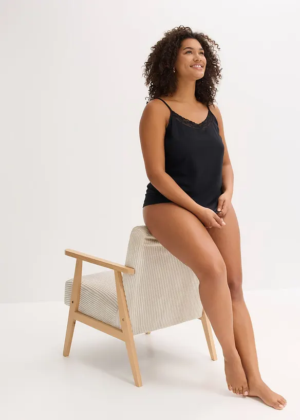 Singlet med økologisk bomull og blonder (2-pack), bonprix