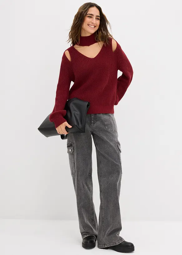 Grovstrikket genser med cut outs, bonprix