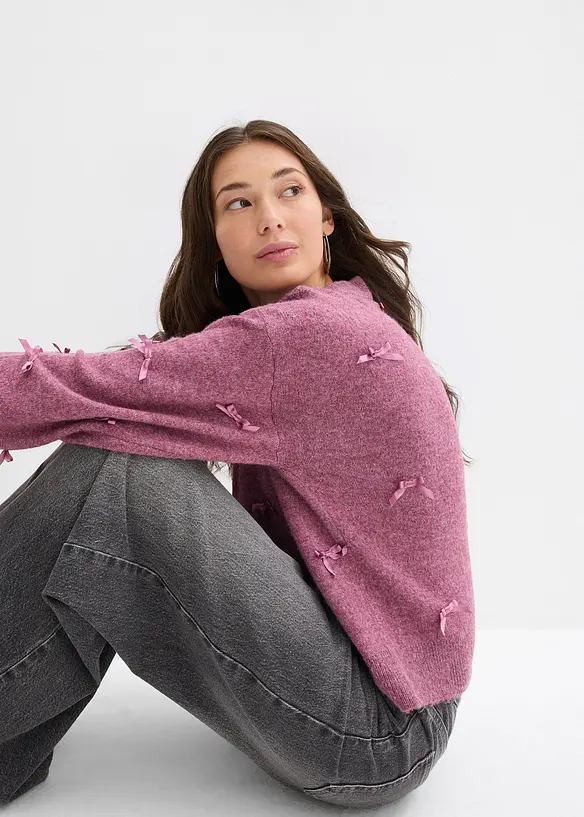 Finstrikket cardigan med sløyfer, bonprix